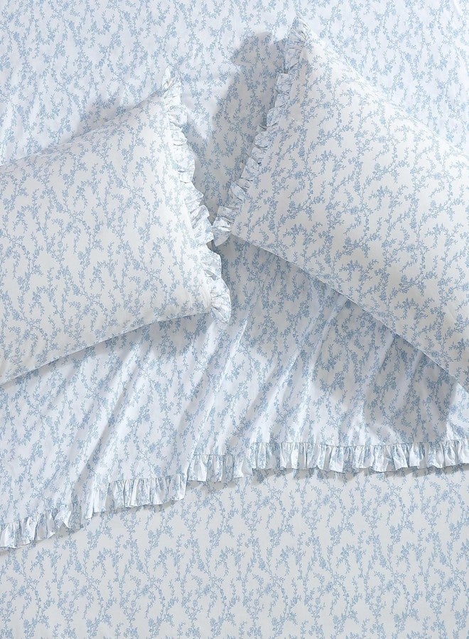 Laura Ashley - Standard Pillowcase Set, Breathable Percale Cotton Bedding, Floral Home Decor (Victoria Blue, 2 Piece) - Image 1