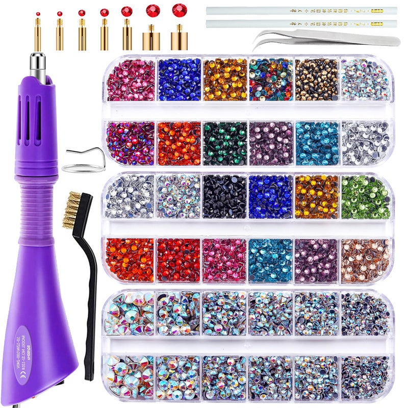 BLINGINBOX Hotfix Applicator Tool 2 Boxes of 4000 Pieces Rhinestone Applicator Set with 7 Different Sizes Nozzles Cleaning Kit Tweezers Brush for Clothes and Shoes - Image 1