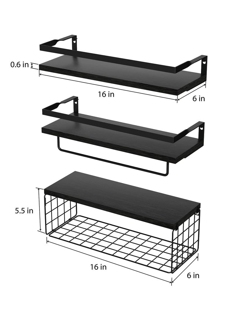 XiuWoo Floating Shelves with Storage Basket, Over Toilet Paper Holder Storage Shelves, Wall Mounted Rustic Wood Shelves for Bathroom, Bedroom, Living Room, Kitchen - Image 3