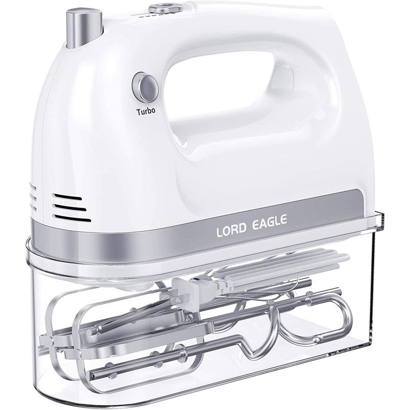 Lord Eagle Lord Eagle Hand Mixer Electric 400W 5 Speed handheld Mixer 5 Stainless Steel Accessories for Baking Cake Egg Cream Food Beater Turbo BoostSelfControl Speed  Eject Button White 