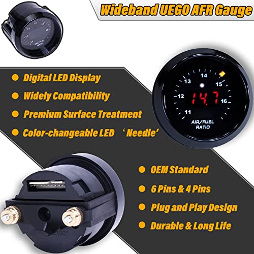 FHRHRY Wideband UEGO Air/Fuel Ratio Gauge 52mm (2-1/16”) with 4.9 LSU Sensor, Digital AFR Controller Gauge, Wideband O2 Control Sensor kit | 0-5V Analog Output (10-20 AFR Range) - Image 2