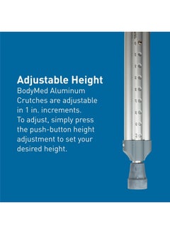 BodyMed Aluminum Crutches, Adult, Tall, 5' 10"–6' 6" – Pair of Lightweight, Height Adjustable Crutches – Includes Padded Underarm Cushions, Hand Grips, & Rubber Tips – Max. Weight Capacity 300 lb.  - Image 5