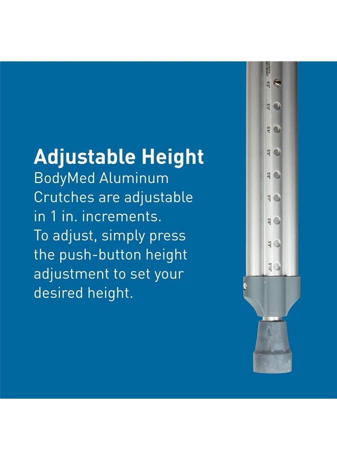 BodyMed Aluminum Crutches, Adult, Tall, 5' 10"–6' 6" – Pair of Lightweight, Height Adjustable Crutches – Includes Padded Underarm Cushions, Hand Grips, & Rubber Tips – Max. Weight Capacity 300 lb.  - Image 5