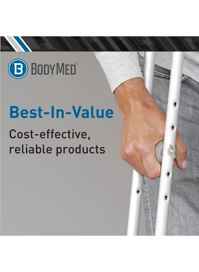 BodyMed Aluminum Crutches, Adult, Tall, 5' 10"–6' 6" – Pair of Lightweight, Height Adjustable Crutches – Includes Padded Underarm Cushions, Hand Grips, & Rubber Tips – Max. Weight Capacity 300 lb.  - Image 2