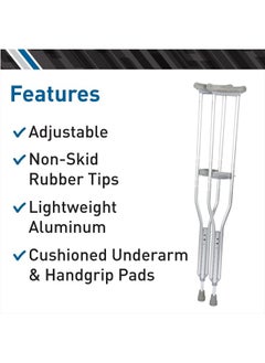 BodyMed Aluminum Crutches, Adult, Tall, 5' 10"–6' 6" – Pair of Lightweight, Height Adjustable Crutches – Includes Padded Underarm Cushions, Hand Grips, & Rubber Tips – Max. Weight Capacity 300 lb.  - Image 3