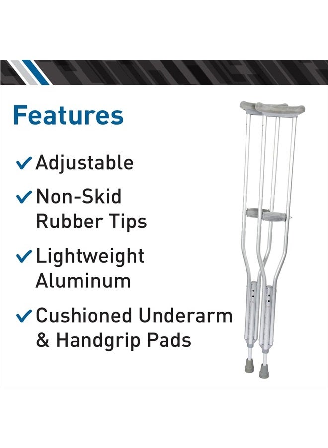 BodyMed Aluminum Crutches, Adult, Tall, 5' 10"–6' 6" – Pair of Lightweight, Height Adjustable Crutches – Includes Padded Underarm Cushions, Hand Grips, & Rubber Tips – Max. Weight Capacity 300 lb.  - Image 3