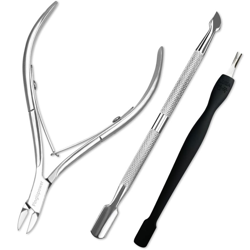 Pingispower Cuticle Trimmer with Pusher, 3PCS Professional Cuticle Nippers and Cuticle Remover Tool, Premium Stainless Steel Durable Manicure Kit for Women Fingernails and Toenails - Image 1