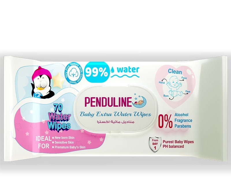 Penduline Baby Wipes With Extra 99% Water |70pcs | Calendula | Safe for New Born | Sensitivie Skin | Zero Alcohol - Fragrance - Parabens - Image 1