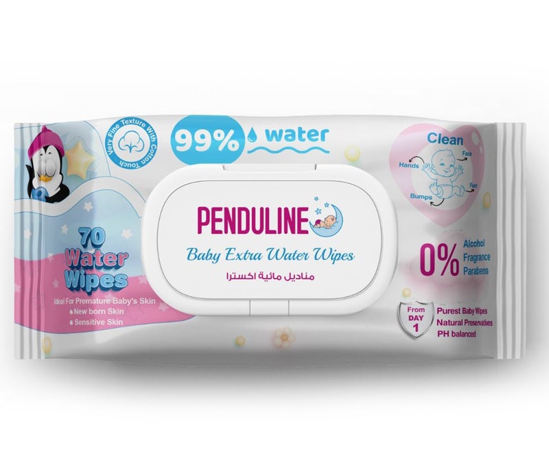 Penduline Baby Wipes With Extra 99% Water |70pcs | Calendula | Safe for New Born | Sensitivie Skin | Zero Alcohol - Fragrance - Parabens - Image 2