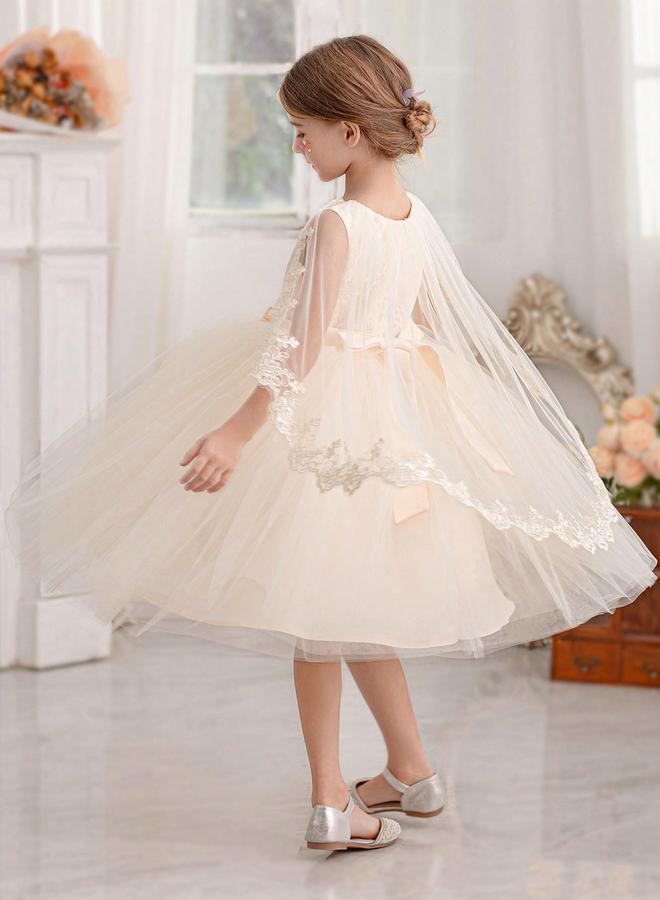 Take Two Girls Lace Contrast Mesh Cloak Party Dress - Image 2