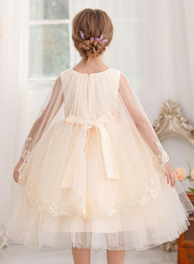 Take Two Girls Lace Contrast Mesh Cloak Party Dress - Image 3