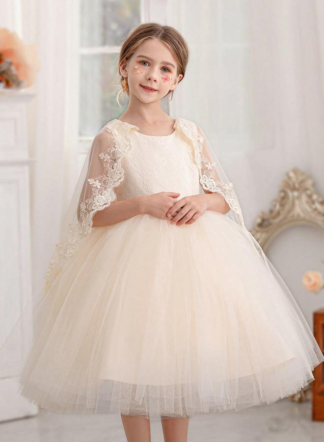 Take Two Girls Lace Contrast Mesh Cloak Party Dress - Image 1