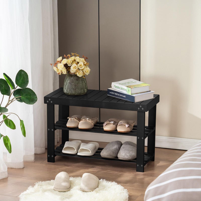 Apicizon Bamboo Shoe Rack for Entryway, 3-Tier Shoe Rack Bench for Front Door Entrance, Small Shoe Organizer with Storage, Black - Image 5