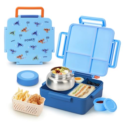 Norxely Bento Box for Kids with Thermos, [Large Capacity] Insulated Kids Lunch Box with 4 Compartment for Ages 3+, Drop-Proof & Dishwasher Safe Lunchbox Container Blue - Image 1