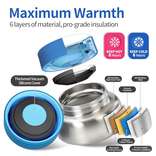 Norxely Bento Box for Kids with Thermos, [Large Capacity] Insulated Kids Lunch Box with 4 Compartment for Ages 3+, Drop-Proof & Dishwasher Safe Lunchbox Container Blue - Image 2