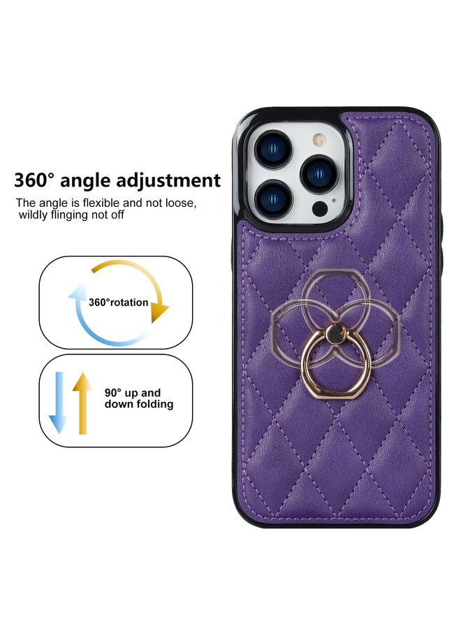 S-TOP Case For iPhone 14 Pro Max Rhombic PU Leather Phone Case with Ring Holder - Image 2