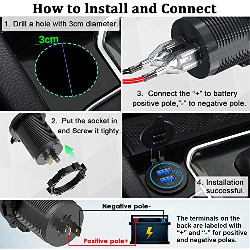 Qidoe QC3.0 Dual USB 12V Outlet with Touch Switch: 12 Volt Marine Socket Golf Cart USB Port DC Car Charger Waterproof Power Adapter Cigarette Lighter Mount Fast Charge for Boat Motorcycle ATV RV - Image 5