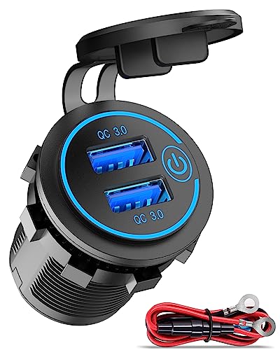 Qidoe QC3.0 Dual USB 12V Outlet with Touch Switch: 12 Volt Marine Socket Golf Cart USB Port DC Car Charger Waterproof Power Adapter Cigarette Lighter Mount Fast Charge for Boat Motorcycle ATV RV - Image 1