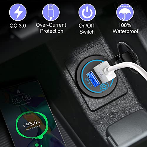 Qidoe QC3.0 Dual USB 12V Outlet with Touch Switch: 12 Volt Marine Socket Golf Cart USB Port DC Car Charger Waterproof Power Adapter Cigarette Lighter Mount Fast Charge for Boat Motorcycle ATV RV - Image 3