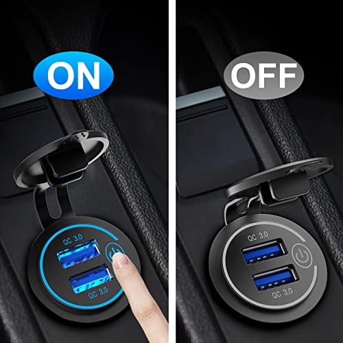 Qidoe QC3.0 Dual USB 12V Outlet with Touch Switch: 12 Volt Marine Socket Golf Cart USB Port DC Car Charger Waterproof Power Adapter Cigarette Lighter Mount Fast Charge for Boat Motorcycle ATV RV - Image 4