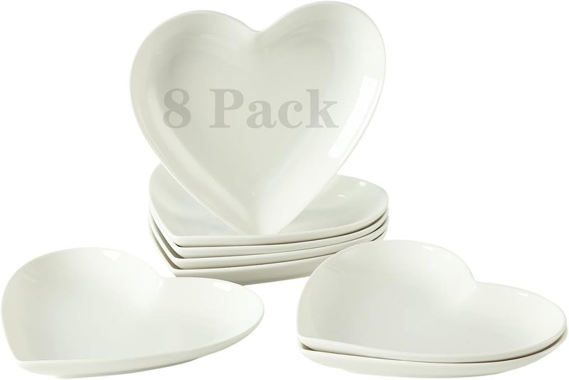 WUHOSTAM 75 Inch Porcelain Dessert Plates Set of 8 Snack Plate Heart Shaped Ceramic Small Serving Plates for Salad Appetizer Fruit  White - Image 1