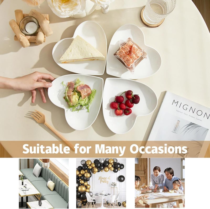 WUHOSTAM 75 Inch Porcelain Dessert Plates Set of 8 Snack Plate Heart Shaped Ceramic Small Serving Plates for Salad Appetizer Fruit  White - Image 5