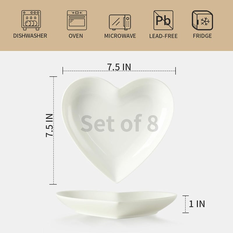 WUHOSTAM 75 Inch Porcelain Dessert Plates Set of 8 Snack Plate Heart Shaped Ceramic Small Serving Plates for Salad Appetizer Fruit  White - Image 3