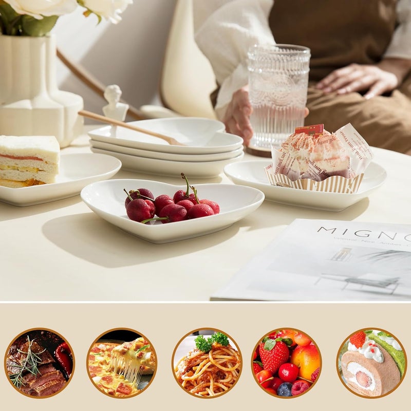 WUHOSTAM 75 Inch Porcelain Dessert Plates Set of 8 Snack Plate Heart Shaped Ceramic Small Serving Plates for Salad Appetizer Fruit  White - Image 4