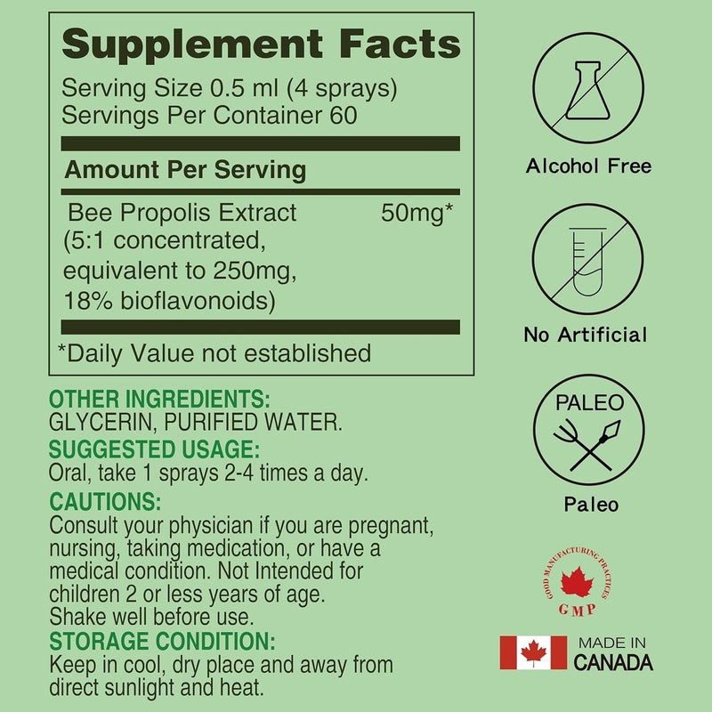 Lovita بخاخ الحلق لوفيتا من بروبوليس النحل 18 بيوفلافونويد خالي من الكحول دعم المناعة تهدئة الحلق طعم لطيف 1 أونصة سائلة عبوة من 3 - Image 5