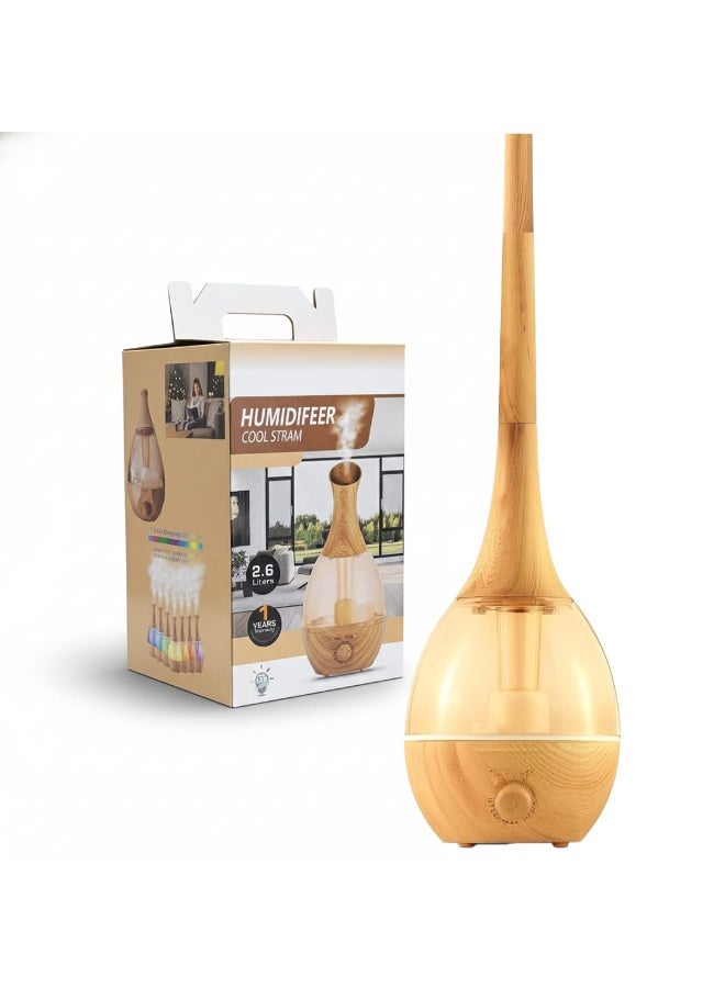 2.6L Essential Oil Diffuser, Cool Mist Dispenser and Humidifier, Ultra Quiet, Colored Light, Automatic Shut Off, Long Lasting , Stylish Wooden Design for Home and Office - Image 1