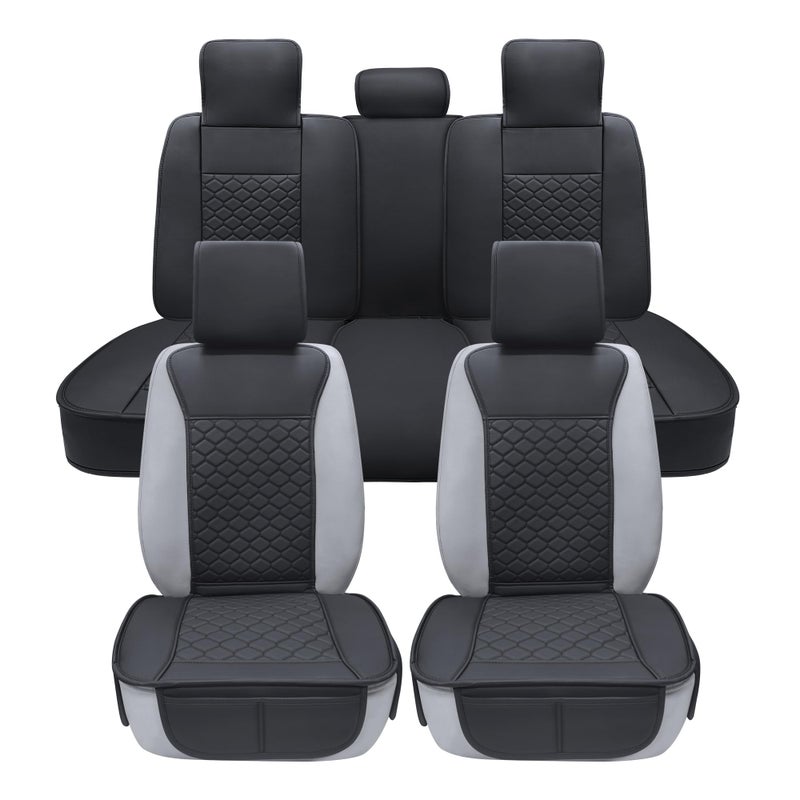 Elantrip Car Seat Cover Full Set Leather Car Seat Protector Universal fit for Most Cars SUVs and Trucks Water Proof Front and Rear Seat Protector Black - Image 1