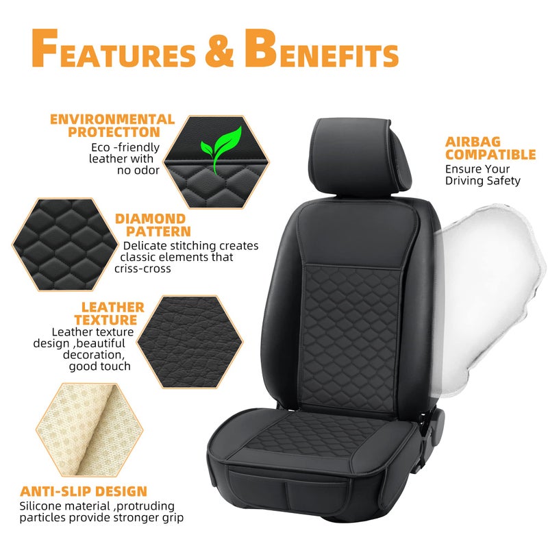 Elantrip Car Seat Cover Full Set Leather Car Seat Protector Universal fit for Most Cars SUVs and Trucks Water Proof Front and Rear Seat Protector Black - Image 4