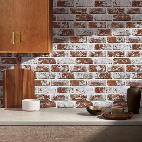 Commomy Faux Brick Peel and Stick Wall Panels - 10 pcs 11.8”x 11.8”Small Size PVC Whitewash Red Brick Wallpaper Tile Backsplash for Kitchen,Bedroom,Living Room,Fireplace,Interior Decor ﻿ - Image 2