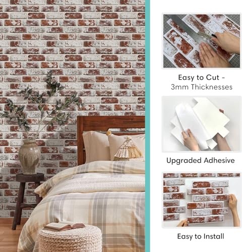 Commomy Faux Brick Peel and Stick Wall Panels - 10 pcs 11.8”x 11.8”Small Size PVC Whitewash Red Brick Wallpaper Tile Backsplash for Kitchen,Bedroom,Living Room,Fireplace,Interior Decor ﻿ - Image 5