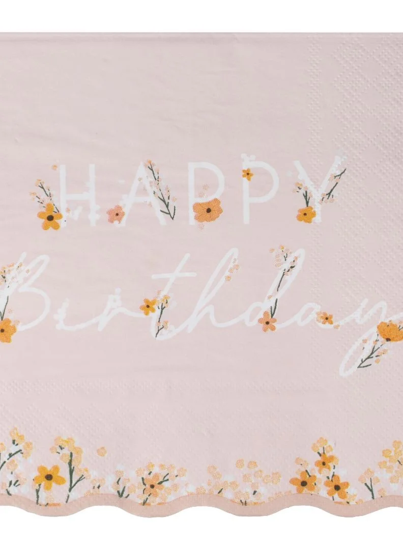 Ginger Ray Ginger Ray Happy Birthday Floral Napkin - Party Tableware