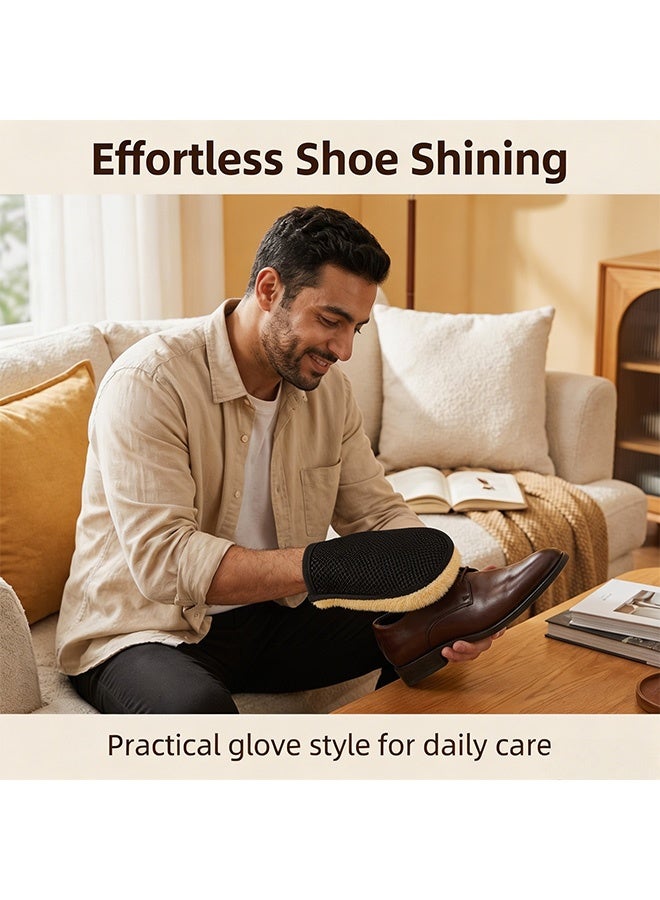 2 Pcs Plush Shoe Cleaning Gloves,Soft Reusable Leather Shoe Polishing Cloths,Glove-Type Shoe Shine Tool Set,Portable Suede Polishing Gloves for Daily Shoe and Automotive Care,Khaki - Image 3