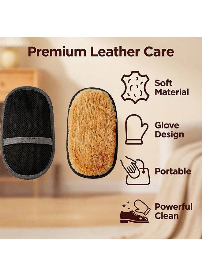 2 Pcs Plush Shoe Cleaning Gloves,Soft Reusable Leather Shoe Polishing Cloths,Glove-Type Shoe Shine Tool Set,Portable Suede Polishing Gloves for Daily Shoe and Automotive Care,Khaki - Image 2