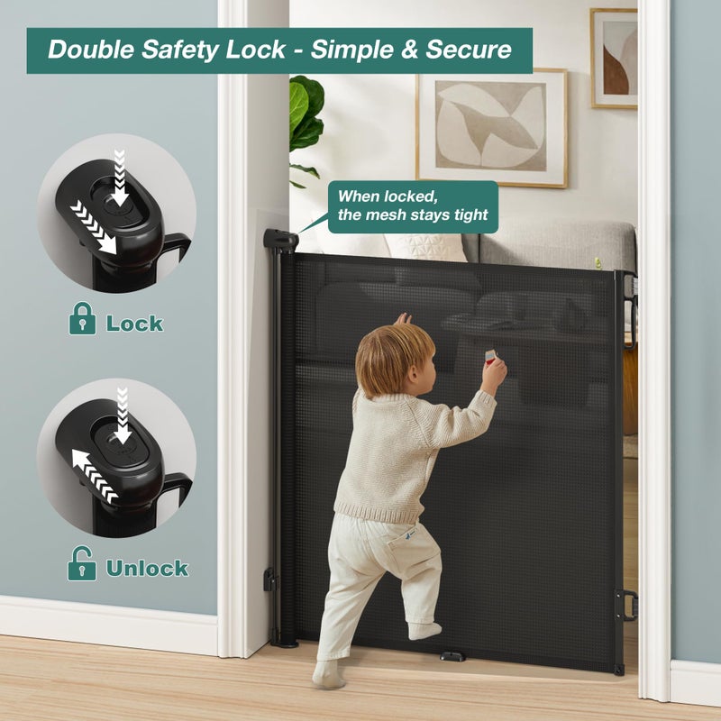 Babepai Retractable Baby Gates Extra Wide | 72" Wide x 34" Tall Dog Gates for Stairs | Indoor/Outdoor Use | Child Gates for Doorways, Deck, Porch, Hallways, Patio - Black - Image 3