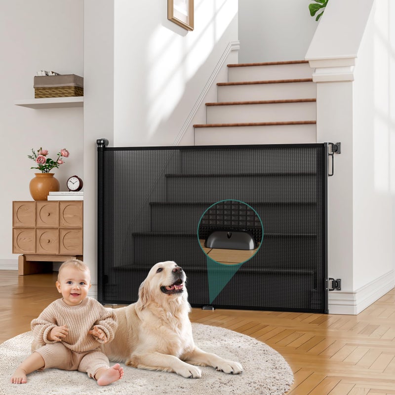 Babepai Retractable Baby Gates Extra Wide | 72" Wide x 34" Tall Dog Gates for Stairs | Indoor/Outdoor Use | Child Gates for Doorways, Deck, Porch, Hallways, Patio - Black - Image 1