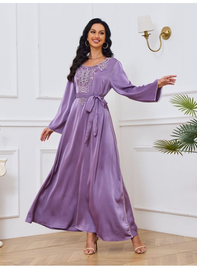 Madam Uniq Dark Purple Long Sleeve Round Neck Muslim Dress Robe - Image 1