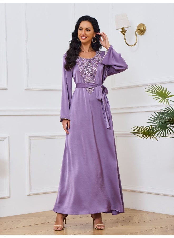 Madam Uniq Dark Purple Long Sleeve Round Neck Muslim Dress Robe - Image 3