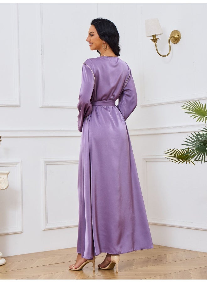 Madam Uniq Dark Purple Long Sleeve Round Neck Muslim Dress Robe - Image 2
