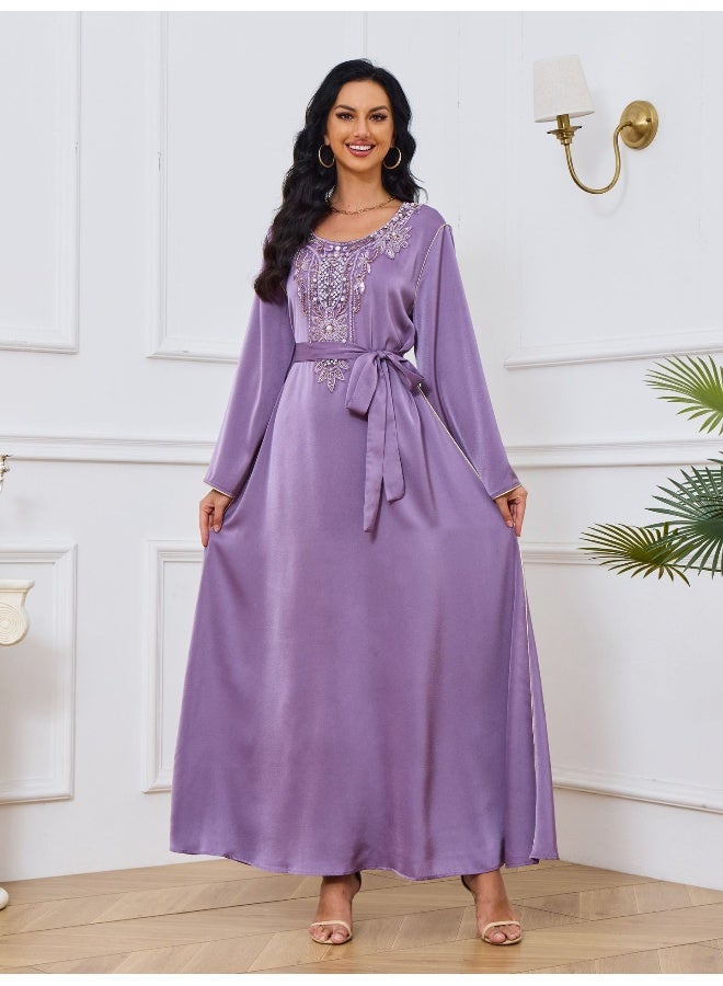 Madam Uniq Dark Purple Long Sleeve Round Neck Muslim Dress Robe - Image 4