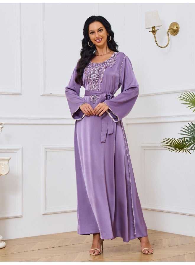 Madam Uniq Dark Purple Long Sleeve Round Neck Muslim Dress Robe - Image 5