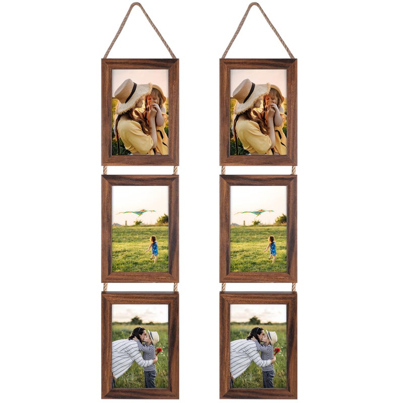 Lavezee 4x6 Collage Triple Picture Frames مجموعة Walnut Brown 6 فتحة معلقة إطارًا رأسيًا مصنوعًا لعرض 4 × 6 بوصات طباعة للديكور الجدار - Image 1