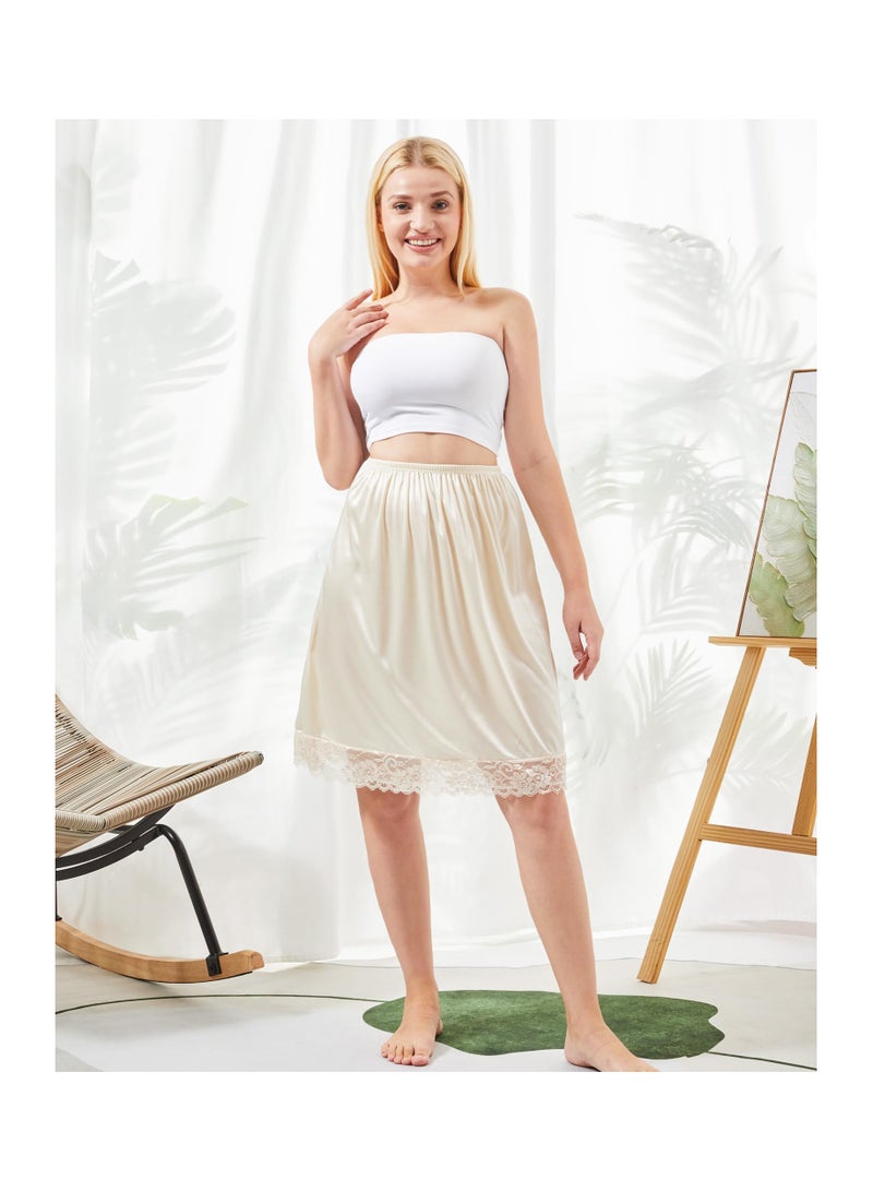 SYOSI 3 Pieces Women's Anti Static Satin Polyester Fabric Lace Half Slip Women's Silky Touch Anti Cling Above Knee Lace Half Slip Dress for Under Dresses, Waistline Approx 60 Cm/23.62 In - Image 4