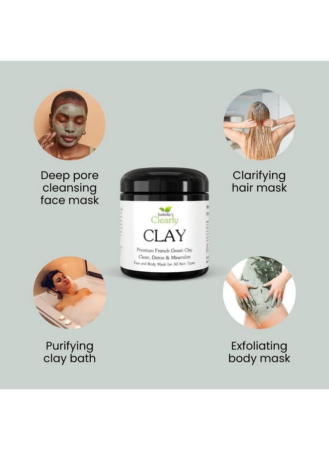 Isabella's Clearly - Clearly Clay Deep Pore Cleansing Skin Softening Facial Mask 100% Pure French Green Clay Powder For Acne Blackheads Dry Skin Oily Skin Non Drying Anti Aging Natural Mineral Clay (Bulk 8 Oz) - Image 1