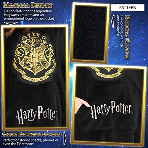 Harry Potter Oversized Blanket Hoodie for Women Men and Teens, Fleece Wearable Blanket (Black Long) - Image 4