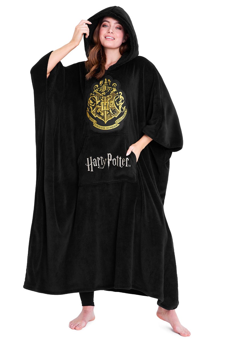 Harry Potter Oversized Blanket Hoodie for Women Men and Teens, Fleece Wearable Blanket (Black Long) - Image 1