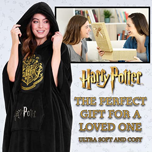 Harry Potter Oversized Blanket Hoodie for Women Men and Teens, Fleece Wearable Blanket (Black Long) - Image 3